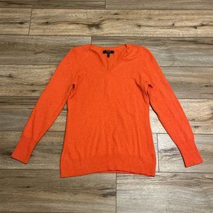 Alex Marie 100% Cashmere Sweater SZ Small V Neck Orange Soft Pullover